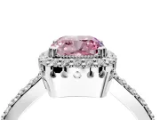 Halo Engagement Ring Setting for Fancy Pink Cushion Cut Center with Inner Milgrain Border and Prong Head in Sterling Silver