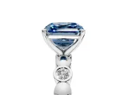Solitaire Engagement Ring Setting for Fancy Blue Asscher Cut Center with Beaded Bezel Station Band and Prong Head in Sterling Silver