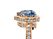Halo Engagement Ring Setting for Fancy Blue Heart-Shaped Center with Metal-Rimmed Halo, Pave Band and Prong Head in Rose Gold