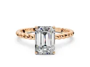 Solitaire Engagement Ring Setting for Emerald Cut Center with Plain Twisted Rope Band and Prong Head in Rose Gold