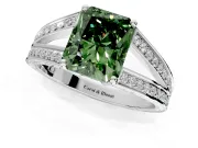 Split Shank Engagement Ring Setting for Fancy Green Radiant Cut Center with Pave Split Shank and Prong Head in Sterling Silver