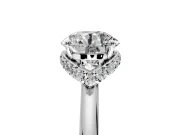 Hidden Halo Engagement Ring Setting for Round Cut Center with Plain Rounded Band and Prong Head in Sterling Silver