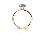 Hidden Halo Engagement Ring Setting for Fancy Blue Oval Center with Pave Band and Prong Head in Rose Gold
