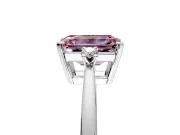 3 Stone Engagement Ring Setting for Fancy Pink Emerald Cut Center with Low-Set Round Cut Accents and Prong Head in White Gold
