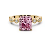 Solitaire Engagement Ring Setting for Fancy Pink Radiant Cut Center with Milgrain Bezel Accents and Prong Head in Yellow Gold