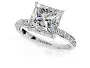 Hidden Halo Engagement Ring Setting for Princess Cut Center with Pave Band and Prong Head in Sterling Silver
