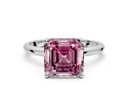 Hidden Halo Engagement Ring Setting for Fancy Pink Asscher Cut Center with Thin Round-Wire Band and Prong Head in Sterling Silver