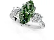 3 Stone Engagement Ring Setting for Fancy Green Marquise Center with Crossover Basket, Pave Band and Prong Head in Sterling Silver
