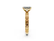 Solitaire Engagement Ring Setting for Emerald Cut Center with XO Engraved Band and Prong Head in Yellow Gold