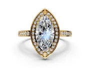 Halo Engagement Ring Setting for Marquise Center with Framed Halo, Pave Band and Prong Head in Yellow Gold