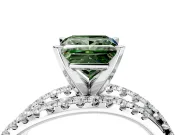Solitaire Engagement Ring Setting for Fancy Green Princess Cut Center with Woven 3-Strand Pave Band and Prong Head in White Gold