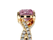 Solitaire Engagement Ring Setting for Fancy Pink Cushion Cut Center with Narrow Twist Pave Band and Prong Head in Yellow Gold