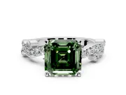 Solitaire Engagement Ring Setting for Fancy Green Asscher Cut Center with Bar-Station Pave Twist and Prong Head in Platinum