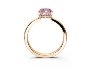 Hidden Halo Engagement Ring Setting for Fancy Pink Cushion Cut Center with Wide Flat Plain Band and Prong Head in Rose Gold