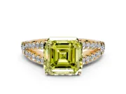 Solitaire Engagement Ring Setting for Fancy Yellow Asscher Cut Center with Pave Split Shank and Prong Head in Yellow Gold