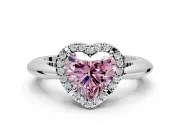 Halo Engagement Ring Setting for Fancy Pink Heart-Shaped Center with Tapered Plain Band and Prong Head in White Gold