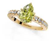 Solitaire Engagement Ring Setting for Fancy Yellow Pear-Shaped Center with Single Row Accent Band and Prong Head in Yellow Gold