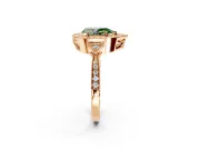 Halo Engagement Ring Setting for Fancy Green Pear-Shaped Center with Milgrain Rim, Pave Band and Prong Head in Rose Gold