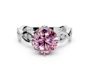 Solitaire Engagement Ring Setting for Fancy Pink Round Cut Center with Accented Twist Band and Leaf Prong Head in Sterling Silver