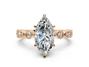 Solitaire Engagement Ring Setting for Marquise Center with Milgrain Bezel Accents and Prong Head in Rose Gold