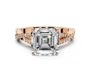 Solitaire Engagement Ring Setting for Asscher Cut Center with Twisted Pave Split Shank and Prong Head in Rose Gold