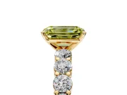 Shared-Prong Engagement Ring Setting for Fancy Yellow Emerald Cut Center with Graduated Accents and Prong Head in Yellow Gold