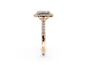 Halo Engagement Ring Setting for Emerald Cut Center with Raised Halo, Pave Band and Prong Head in Rose Gold