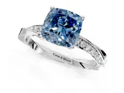 Side Accent Engagement Ring Setting for Fancy Blue Cushion Cut Center with Accent Shoulders and Prong Head in Sterling Silver
