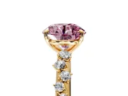 Cluster Engagement Ring Setting for Fancy Pink Round Cut Center with Round Cut Accent Band and Prong Head in Yellow Gold