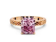 Solitaire Engagement Ring Setting for Fancy Pink Radiant Cut Center with Scrollwork Band and Prong Head in Rose Gold
