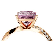 Side Accent Engagement Ring Setting for Fancy Pink Princess Cut Center with Accent Shoulders and Prong Head in Rose Gold