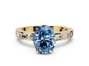 Solitaire Engagement Ring Setting for Fancy Blue Oval Center with Channel Baguette Band and Prong Head in Yellow Gold