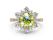 Floral Halo Engagement Ring Setting for Fancy Yellow Round Cut Center with Pave Accents and Prong Head in Yellow Gold