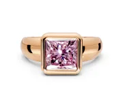 Solitaire Engagement Ring Setting for Fancy Pink Princess Cut Center with Wide Band and Bezel Head in Rose Gold