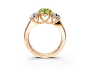 3 Stone Engagement Ring Setting for Fancy Yellow Round Cut Center with Raised Basket Heads and Prong Head in Rose Gold