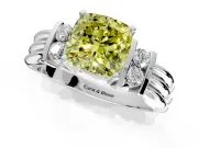 Solitaire Engagement Ring Setting for Fancy Yellow Cushion Cut Center with Grooved Bar Accent Band and Prong Head in White Gold