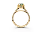 Solitaire Engagement Ring Setting for Fancy Green Oval Center with Accented Split Shank and Prong Head in Yellow Gold