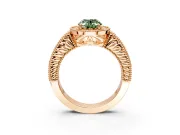 Milgrain Halo Engagement Ring Setting for Fancy Green Oval Center with Pave Band and Prong Head in Rose Gold