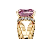 Halo Engagement Ring Setting for Fancy Pink Asscher Cut Center with Rope Twist Split Shank and Prong Head in Yellow Gold