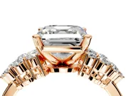 Cluster Engagement Ring Setting for Asscher Cut Center with 2-Row Shoulder Clusters and Prong Head in Rose Gold