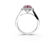 Halo Engagement Ring Setting for Fancy Pink Round Cut Center with Narrowing Pave Band and Prong Head in White Gold