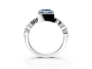 Vintage Station Engagement Ring Setting for Fancy Blue Princess Cut Center with Accents and Prong Head in Sterling Silver