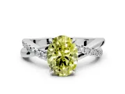 Crossover Engagement Ring Setting for Fancy Yellow Oval Center with Pave and Plain Strands and Prong Head in Platinum
