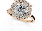 Single Halo Engagement Ring Setting for Round Cut Center with Corner Claws, Plain Band and Prong Head in Rose Gold