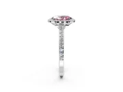 Halo Engagement Ring Setting for Fancy Pink Oval Center with Pave Accents, Heart Basket and Prong Head in Platinum