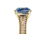 Solitaire Engagement Ring Setting for Fancy Blue Asscher Cut Center with Pave Rail Split Shank and Prong Head in Yellow Gold