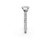 Solitaire Engagement Ring Setting for Radiant Cut Center with Milgrain-Edged Pave Band and Prong Head in Platinum