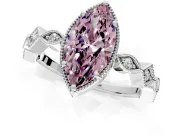 Milgrain Bezel Engagement Ring Setting for Fancy Pink Marquise Center with Marquise Stations and Bezel Head in Sterling Silver