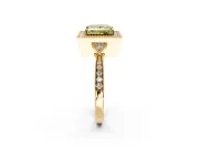 Halo Engagement Ring Setting for Fancy Yellow Princess Cut Center with Milgrain Rim, Pave Band and Prong Head in Yellow Gold