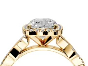 Halo Engagement Ring Setting for Cushion Cut Center with Pave and Plain Twist Band and Prong Head in Yellow Gold